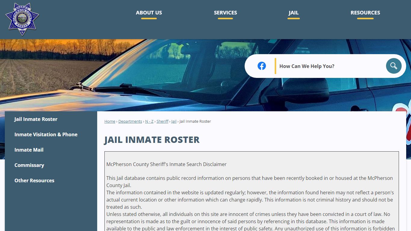 JAIL INMATE ROSTER | McPherson County Official Website