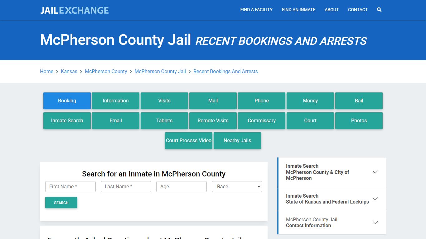 McPherson County Jail KS Recent Arrests and Bookings